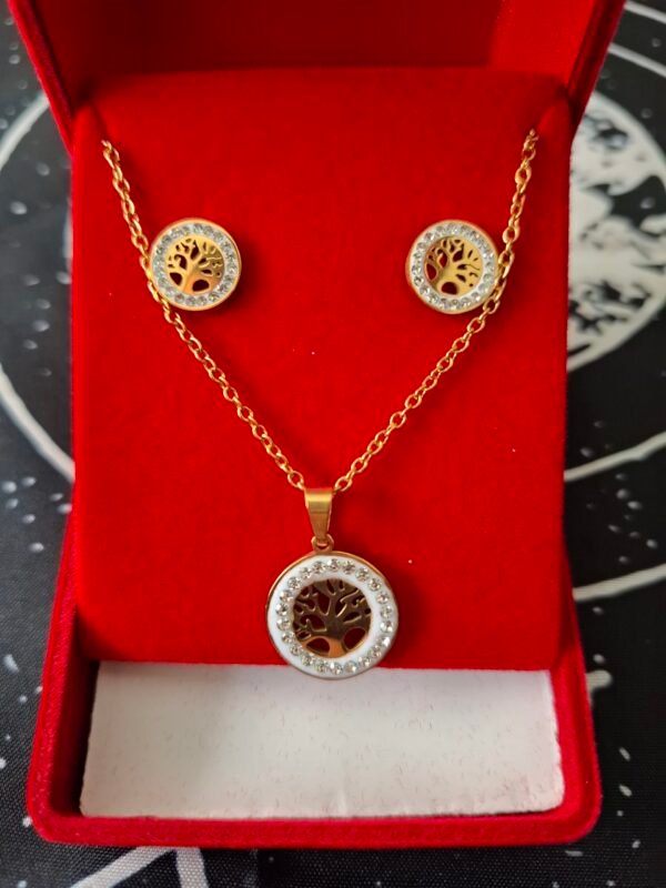 Conjunto de Collar + Pendientes Arbol de la Vida en Dorado