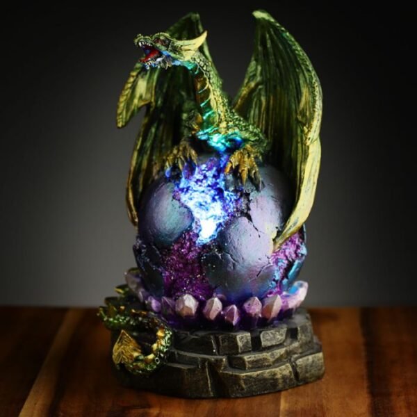 Figura de Dragón con Luz LED Leyenda Oscura Dragón sobre Huevo Geoda