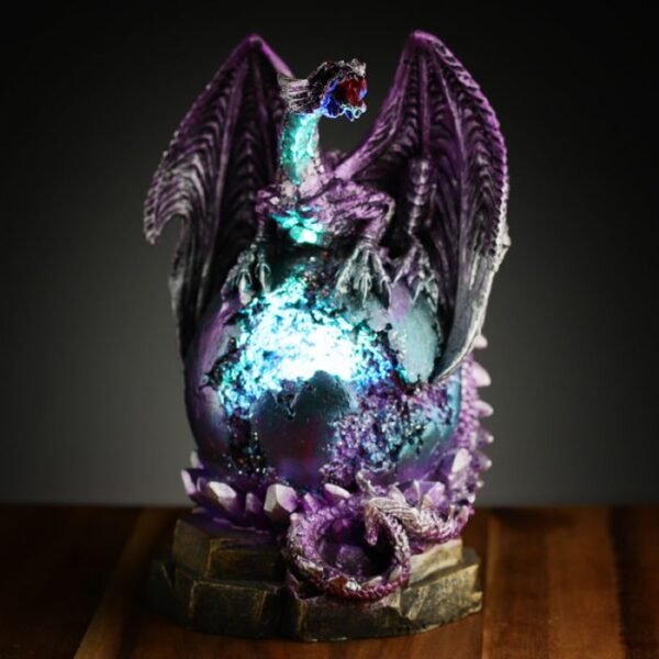 Figura de Dragón con Luz LED Leyenda Oscura Dragón sobre Huevo Geoda