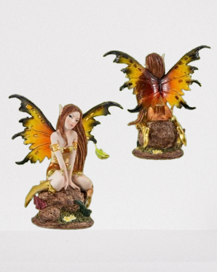 Figura de Hada Sentada Alas Dorada 12cm.