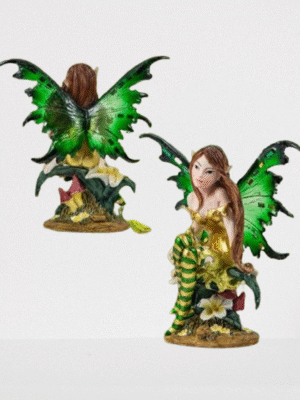 Figura de Hada Sentada Alas Verde 12cm.