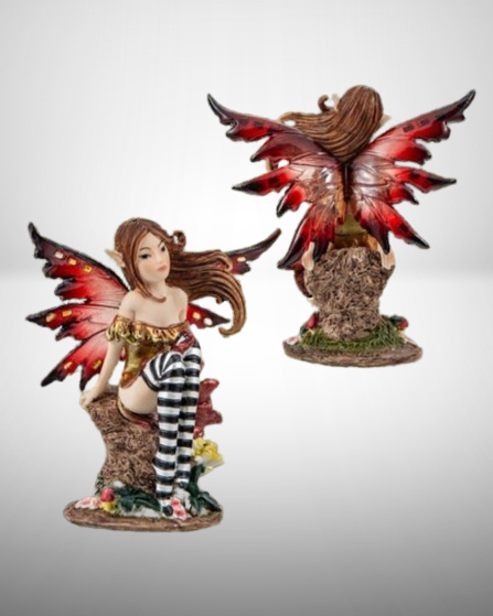 Figura de Hada Sentada Alas Rojas 12cm.