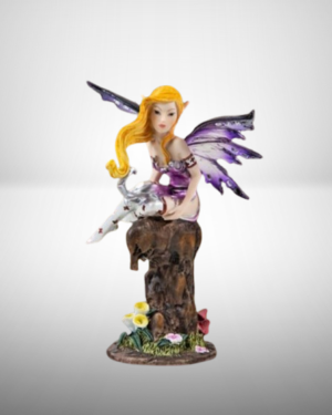 Figura de Hada Sentada en Tronco-16cm.