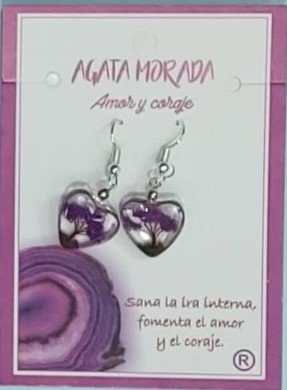 Pendiente Corazón Arbol de la Vida Agata Morada