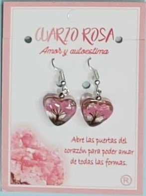 Pendiente Corazoón Arbol de la Vida Cuarzo Rosa