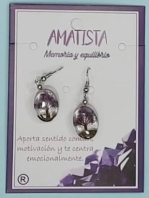 Pendiente Ovalado Arbol de la Vida Amatista