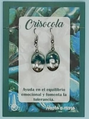 Pendiente Ovalado Arbol de la Vida Crisocola