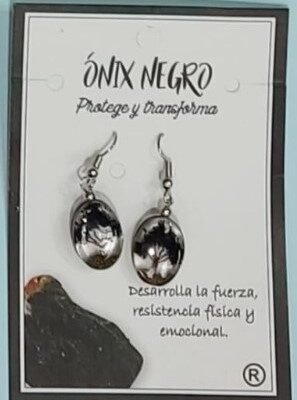 Pendiente Ovalado Arbol de la Vida Onix Negro
