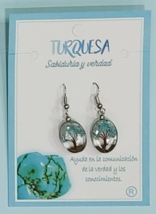 Pendiente Ovalado Arbol de la Vida Turquesa