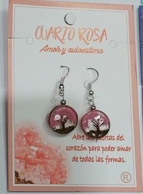 Pendiente Arbol de la Vida Cuarzo Rosa