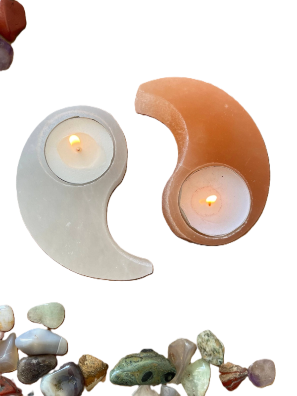 Portavelas Selenita Yin Yang 11cm