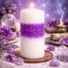 Vela sal blanco-morado-blanco 1 Velón Ritualizado de Petición – Limpieza, Protección y Transmutación