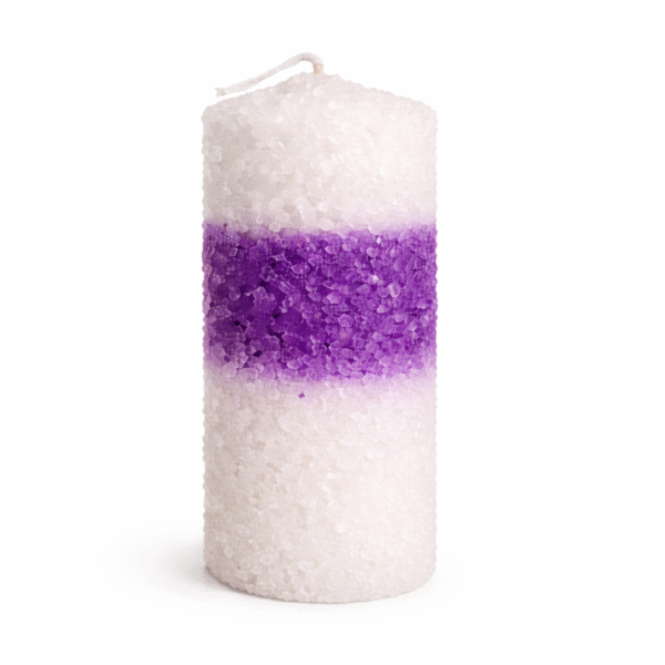 Vela sal blanco-morado-blanco Velón Ritualizado de Petición – Limpieza, Protección y Transmutación