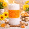 Vela sal blanco-naranja-blanco 1 Velón Ritualizado de Petición – Energía, Éxito y Apertura de Caminos