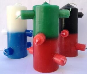 Velón 7 Mechas Tumba Trabajos Verde-Rojo