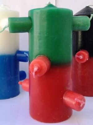 Velón 7 Mechas Tumba Trabajos Verde-Rojo