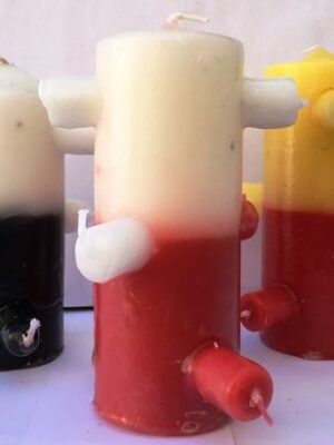 Velón 7 Mechas Tumba Trabajos Blanco-Rojo