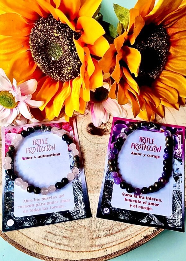 Pulsera Triple Protección "Amor y Coraje"