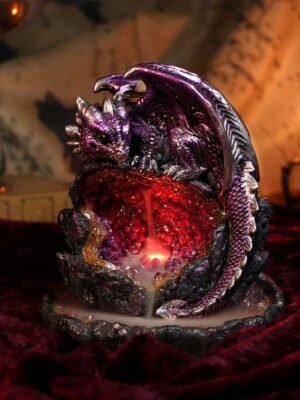 Quemador de incienso con reflujo de geoda de dragón púrpura con protector cristalino 15cm