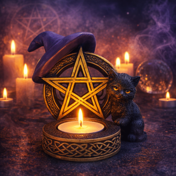 Portavelas de Resina con Forma de Gato con Sombrero