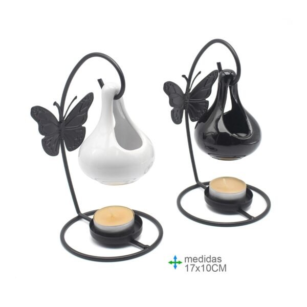 Quemador de Aceite Colgante con Soporte de Mariposa – Caldero Negro o Blanco
