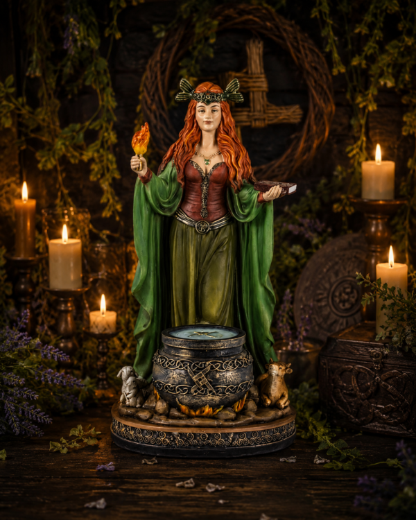 brigid fondo Brigid – Diosa Celta de la Fertilidad, la Sanación y la Inspiración Divina (20 cm)